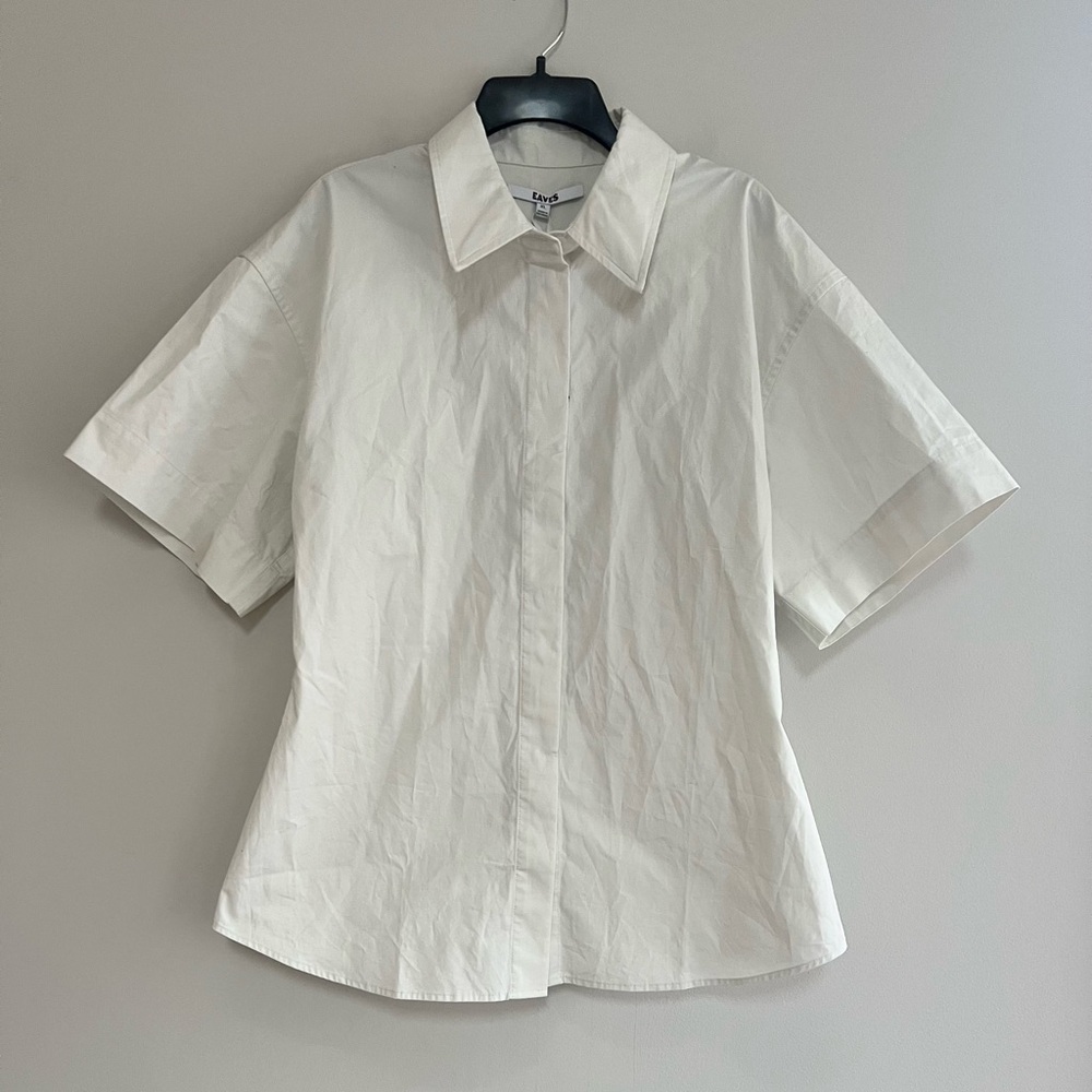 EAVES Aven Cotton Button Down Short Sleeve Shirt in Chalk Off White, size XL - Picture 3 of 11